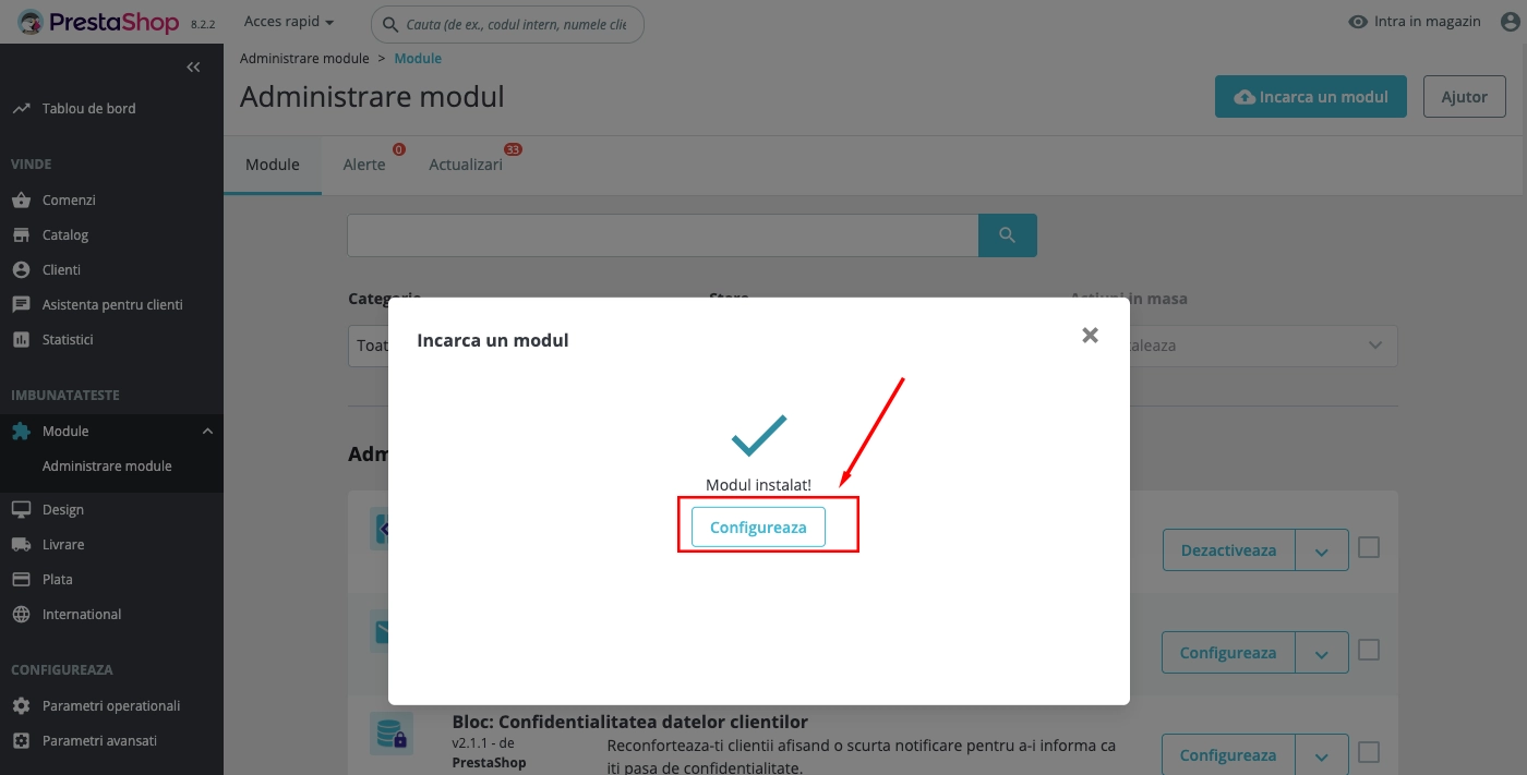 Configure module button in PrestaShop