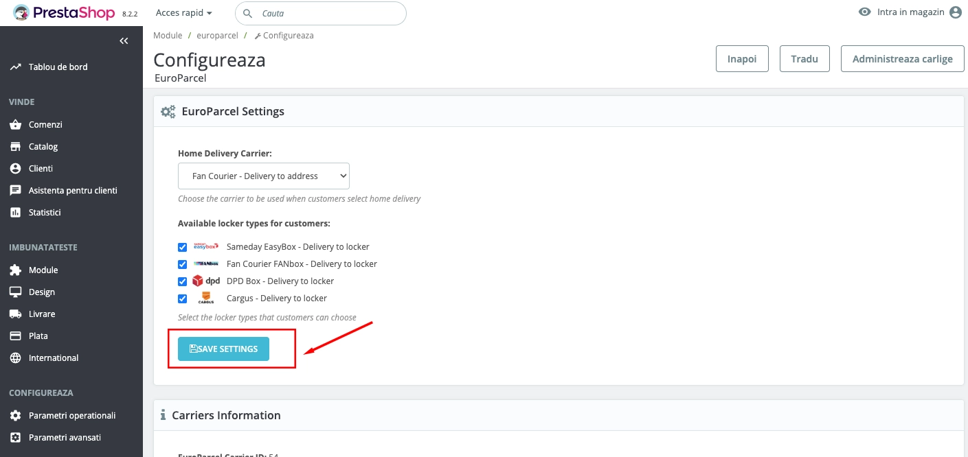 Module configuration with services and lockers selection