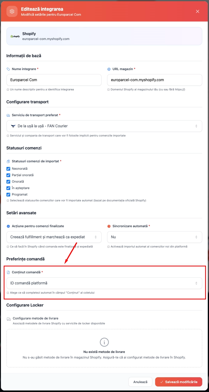 Order content configuration