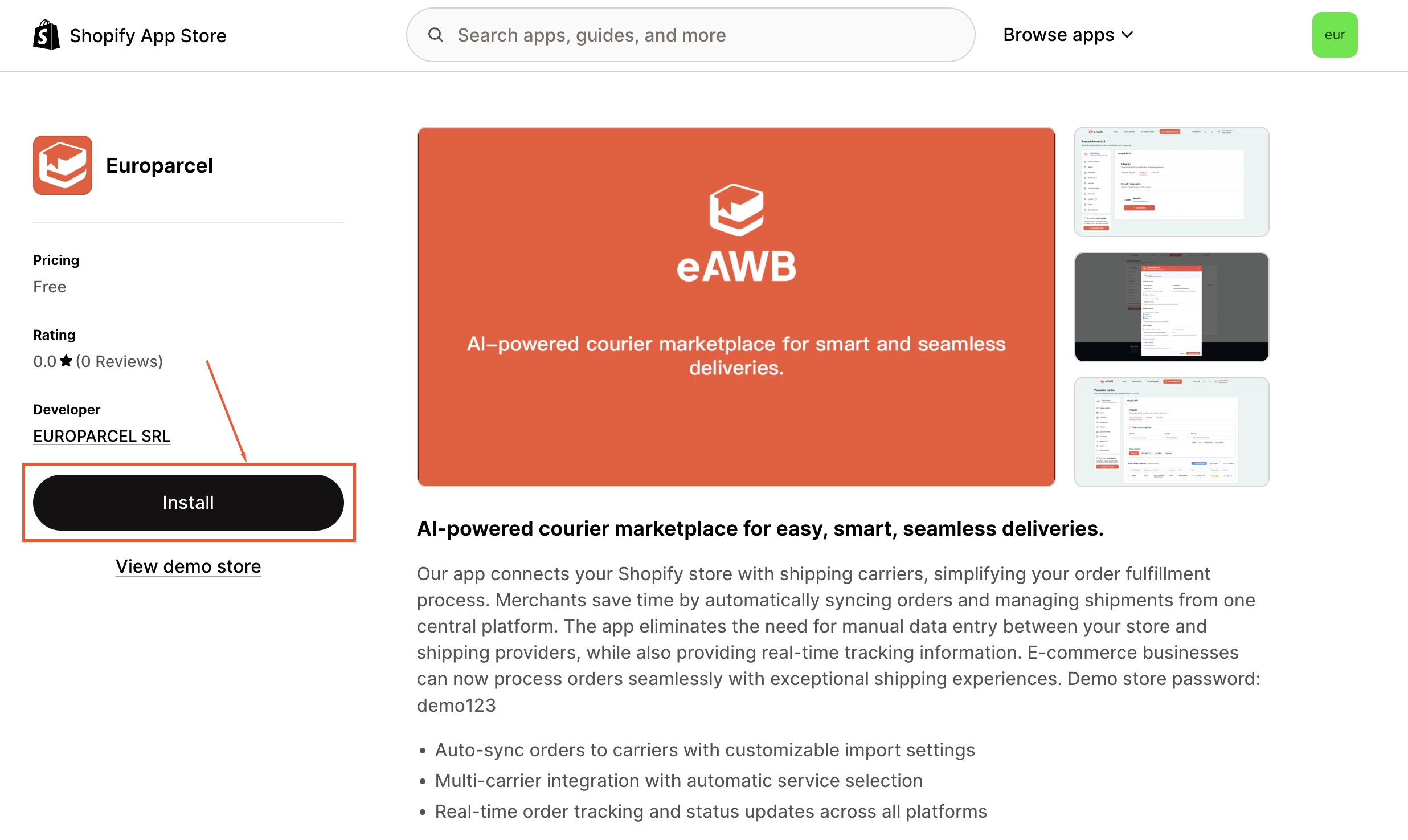 Shopify app install button
