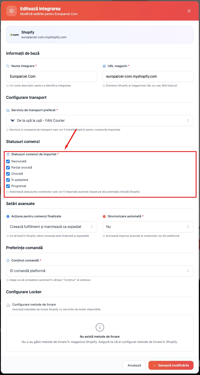 Order status configuration
