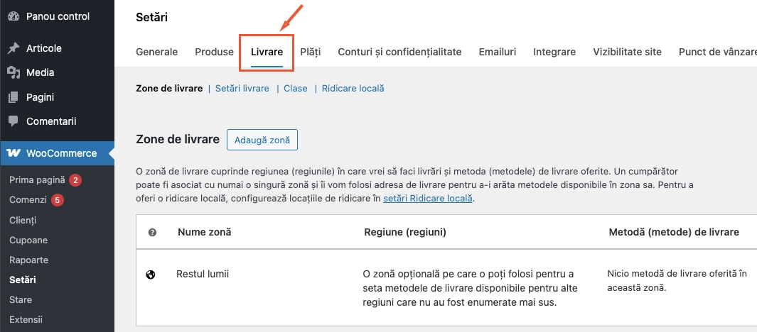 WooCommerce shipping tab