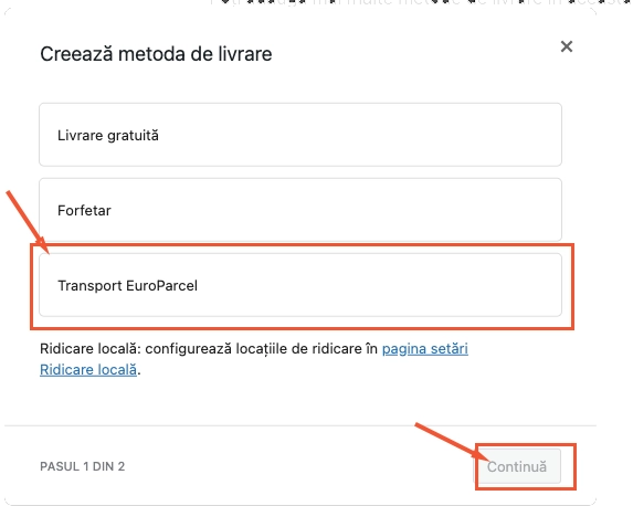 Select EuroParcel shipping method