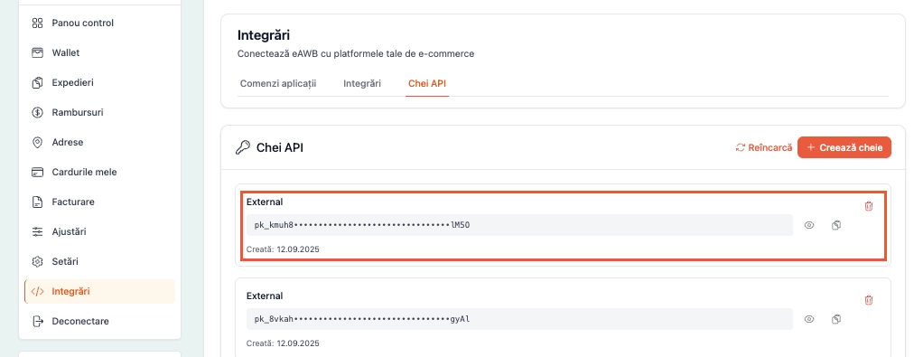 Copy API key from eAWB