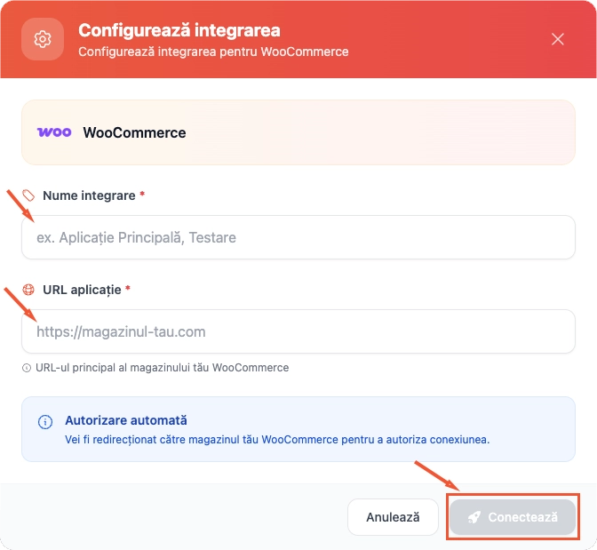 Integration setup modal